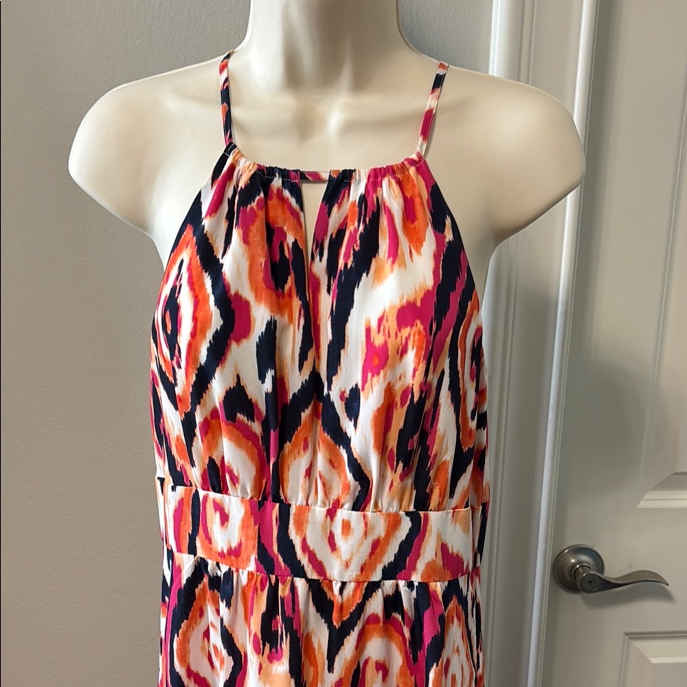 Ann Taylor Pink and Blue Smocked A-line Maxi Dress